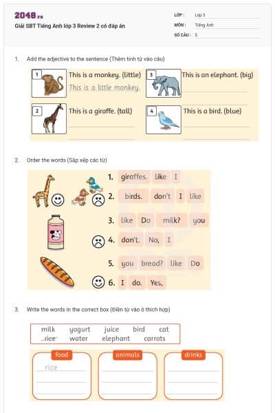 Giải SBT Tiếng Anh lớp 3 Review 2 có đáp án