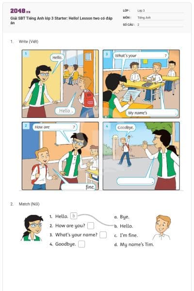 Giải SBT Tiếng Anh lớp 3 Starter: Hello! Lesson two có đáp án