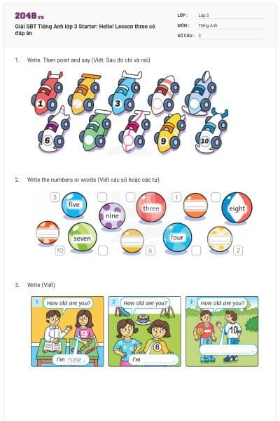 Giải SBT Tiếng Anh lớp 3 Starter: Hello! Lesson three có đáp án