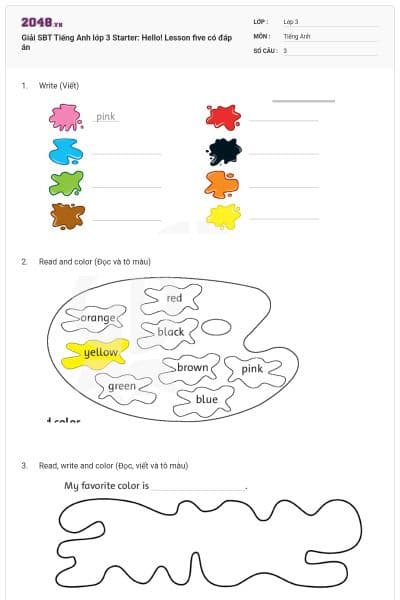 Giải SBT Tiếng Anh lớp 3 Starter: Hello! Lesson five có đáp án