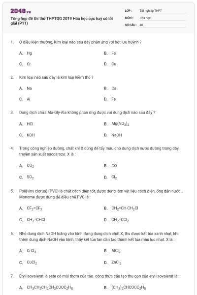 Tổng hợp đề thi thử THPTQG 2019 Hóa học cực hay có lời giải (P11)