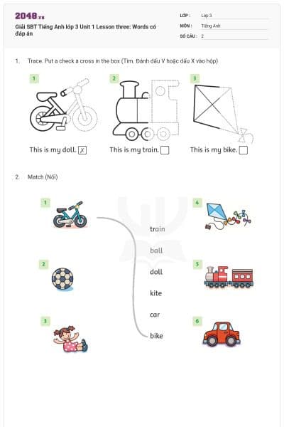 Giải SBT Tiếng Anh lớp 3 Unit 1 Lesson three: Words có đáp án