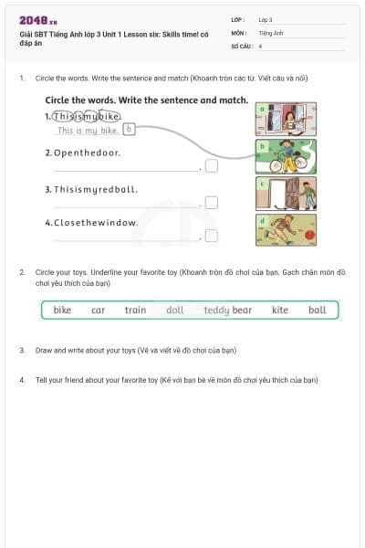 Giải SBT Tiếng Anh lớp 3 Unit 1 Lesson six: Skills time! có đáp án