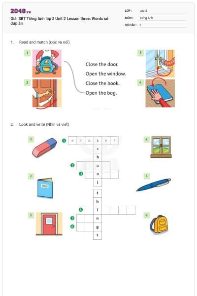Giải SBT Tiếng Anh lớp 3 Unit 2 Lesson three: Words có đáp án