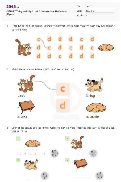 Giải SBT Tiếng Anh lớp 3 Unit 2 Lesson four: Phonics có đáp án