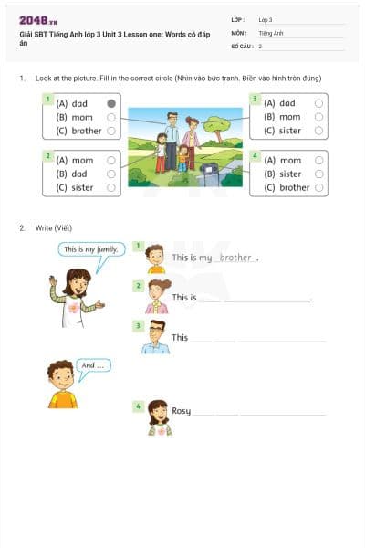 Giải SBT Tiếng Anh lớp 3 Unit 3 Lesson one: Words có đáp án
