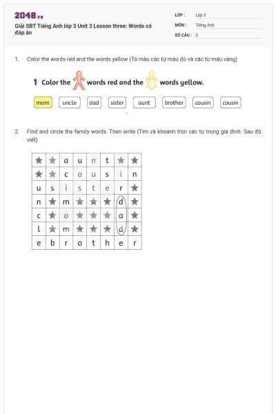 Giải SBT Tiếng Anh lớp 3 Unit 3 Lesson three: Words có đáp án
