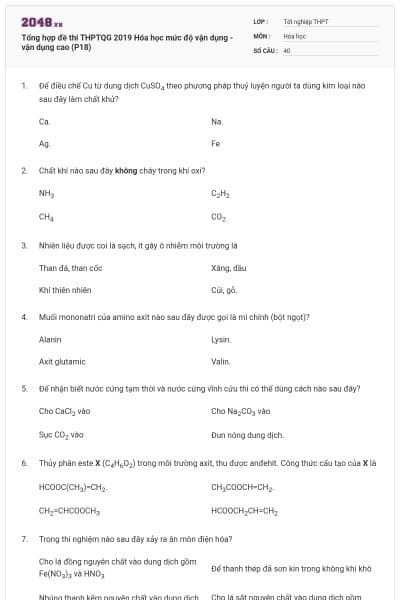 Tổng hợp đề thi THPTQG 2019 Hóa học mức độ vận dụng - vận dụng cao (P18)