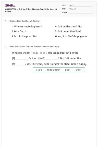Giải SBT Tiếng Anh lớp 3 Unit 3 Lesson five: Skills time! có đáp án