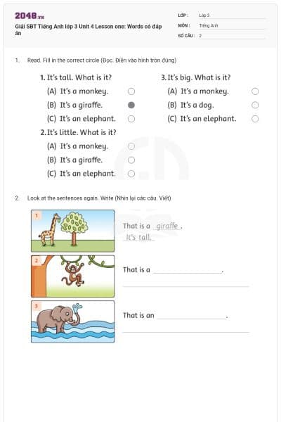 Giải SBT Tiếng Anh lớp 3 Unit 4 Lesson one: Words có đáp án