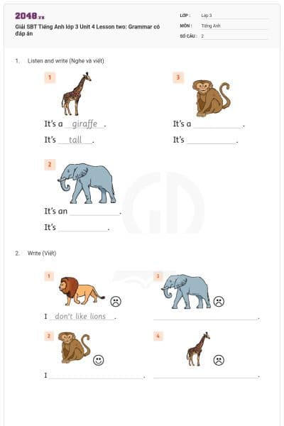 Giải SBT Tiếng Anh lớp 3 Unit 4 Lesson two: Grammar có đáp án