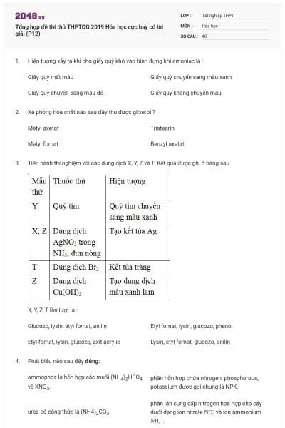 Tổng hợp đề thi thử THPTQG 2019 Hóa học cực hay có lời giải (P12)