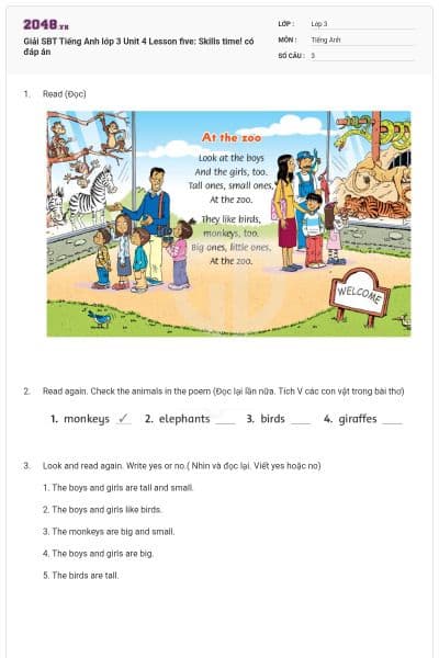 Giải SBT Tiếng Anh lớp 3 Unit 4 Lesson five: Skills time! có đáp án