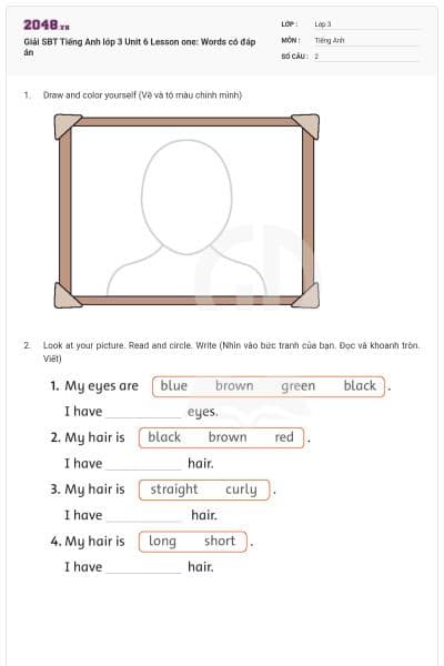 Giải SBT Tiếng Anh lớp 3 Unit 6 Lesson one: Words có đáp án