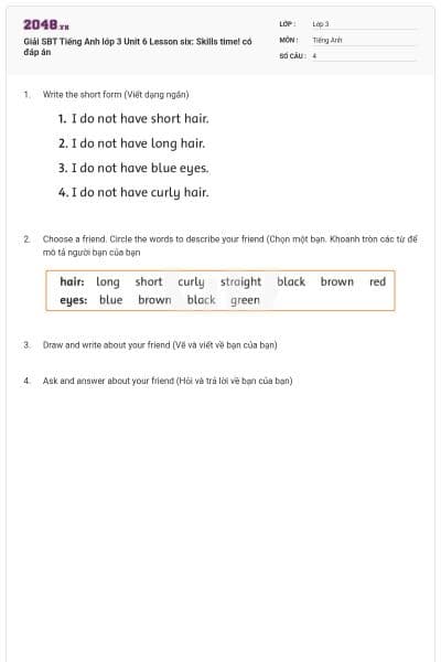 Giải SBT Tiếng Anh lớp 3 Unit 6 Lesson six: Skills time! có đáp án