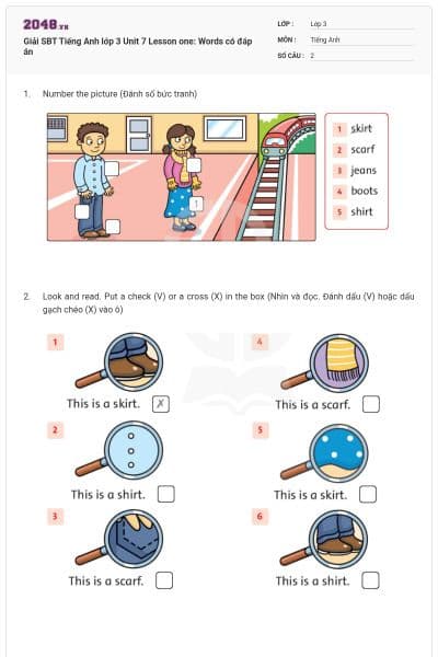 Giải SBT Tiếng Anh lớp 3 Unit 7 Lesson one: Words có đáp án