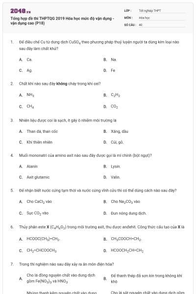 Tổng hợp đề thi THPTQG 2019 Hóa học mức độ vận dụng - vận dụng cao (P18)