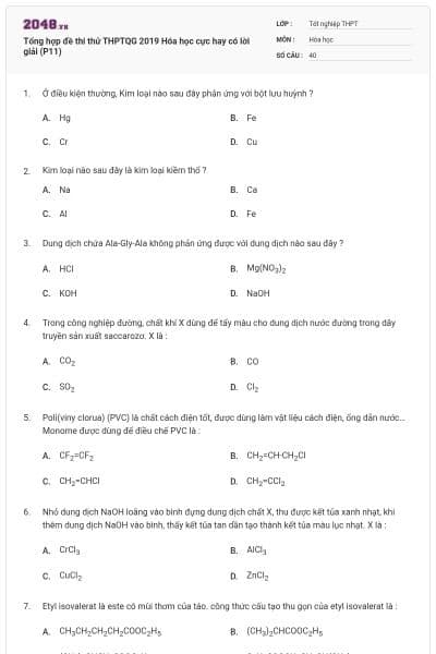 Tổng hợp đề thi thử THPTQG 2019 Hóa học cực hay có lời giải (P11)