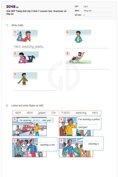 Giải SBT Tiếng Anh lớp 3 Unit 7 Lesson two: Grammar có đáp án