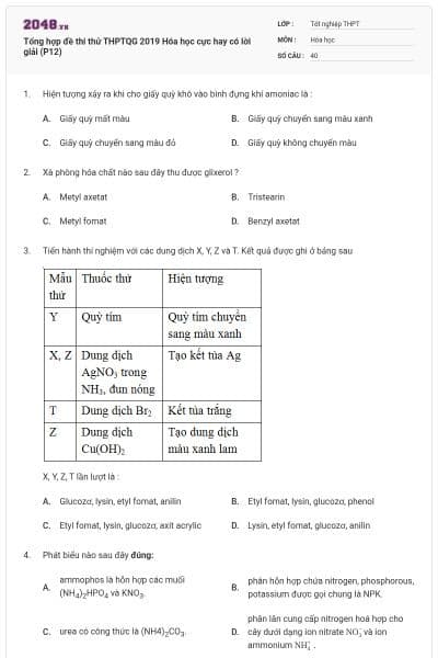 Tổng hợp đề thi thử THPTQG 2019 Hóa học cực hay có lời giải (P12)