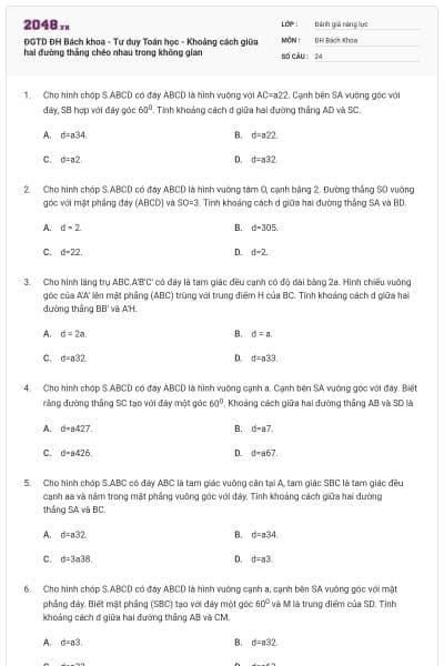 ĐGTD ĐH Bách khoa - Tư duy Toán học - Khoảng cách giữa hai đường thẳng chéo nhau trong không gian