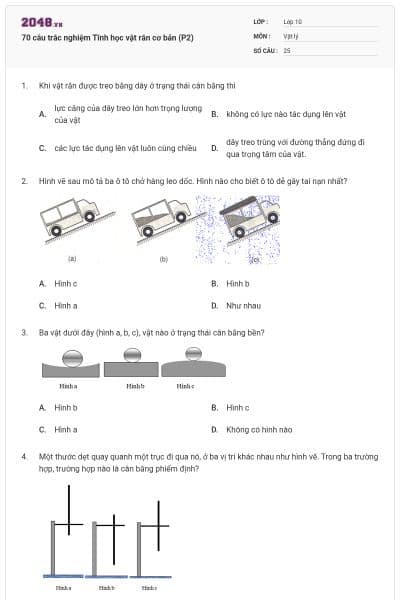 70 câu trắc nghiệm Tĩnh học vật rắn cơ bản (P2)
