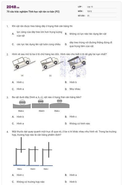 70 câu trắc nghiệm Tĩnh học vật rắn cơ bản (P2)
