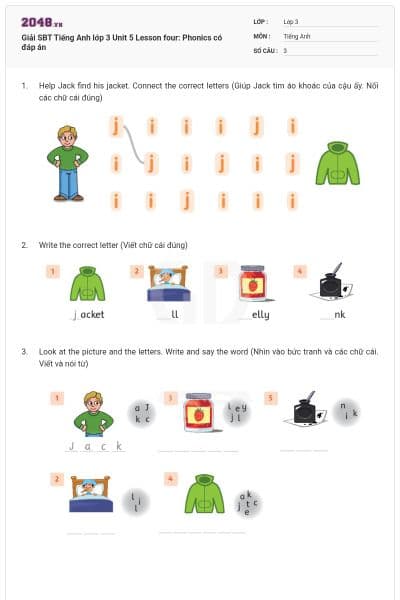 Giải SBT Tiếng Anh lớp 3 Unit 5 Lesson four: Phonics có đáp án