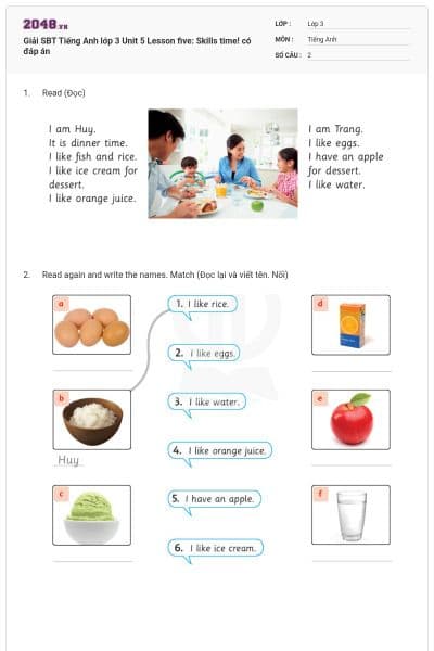 Giải SBT Tiếng Anh lớp 3 Unit 5 Lesson five: Skills time! có đáp án