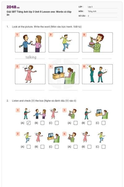 Giải SBT Tiếng Anh lớp 3 Unit 8 Lesson one: Words có đáp án