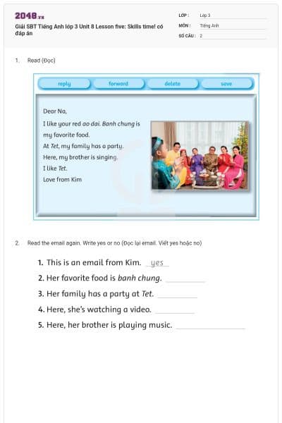 Giải SBT Tiếng Anh lớp 3 Unit 8 Lesson five: Skills time! có đáp án
