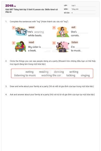 Giải SBT Tiếng Anh lớp 3 Unit 8 Lesson six: Skills time! có đáp án