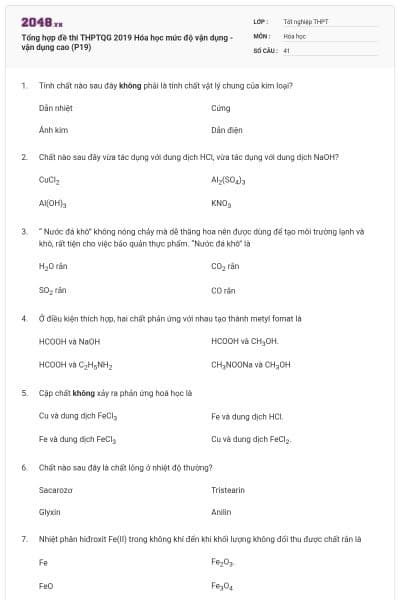 Tổng hợp đề thi THPTQG 2019 Hóa học mức độ vận dụng - vận dụng cao (P19)