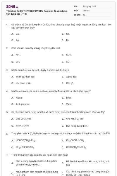 Tổng hợp đề thi THPTQG 2019 Hóa học mức độ vận dụng - vận dụng cao (P18)