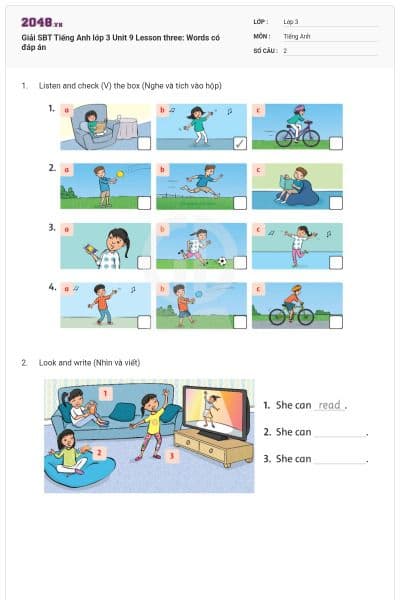 Giải SBT Tiếng Anh lớp 3 Unit 9 Lesson three: Words có đáp án