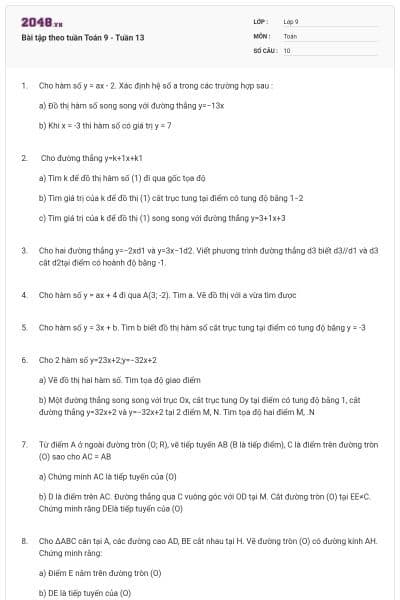 Bài tập theo tuần Toán 9 - Tuần 13
