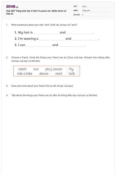 Giải SBT Tiếng Anh lớp 3 Unit 9 Lesson six: Skills time! có đáp án