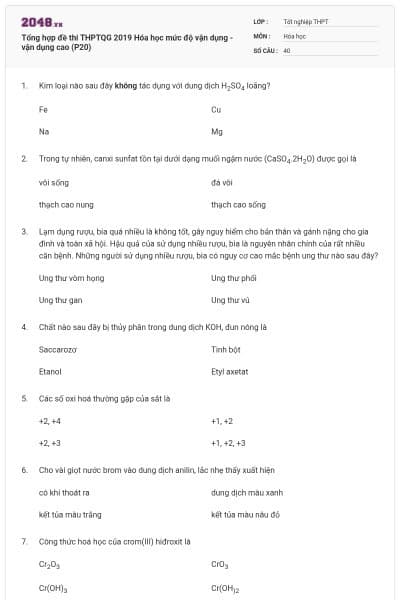 Tổng hợp đề thi THPTQG 2019 Hóa học mức độ vận dụng - vận dụng cao (P20)