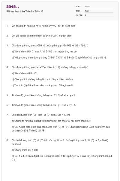 Bài tập theo tuần Toán 9 - Tuần 15