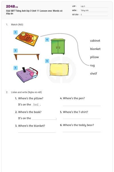 Giải SBT Tiếng Anh lớp 3 Unit 11 Lesson one: Words có đáp án