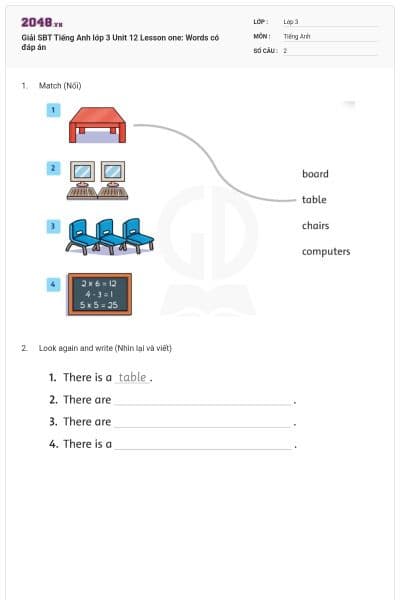 Giải SBT Tiếng Anh lớp 3 Unit 12 Lesson one: Words có đáp án