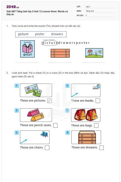 Giải SBT Tiếng Anh lớp 3 Unit 12 Lesson three: Words có đáp án