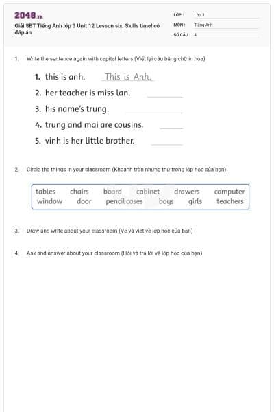 Giải SBT Tiếng Anh lớp 3 Unit 12 Lesson six: Skills time! có đáp án