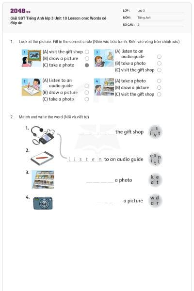 Giải SBT Tiếng Anh lớp 3 Unit 10 Lesson one: Words có đáp án