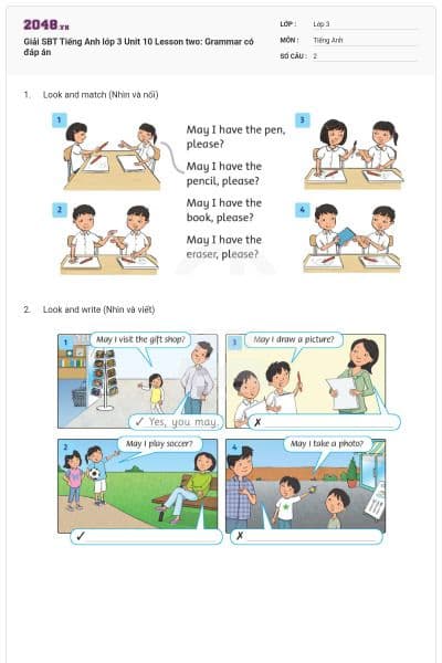 Giải SBT Tiếng Anh lớp 3 Unit 10 Lesson two: Grammar có đáp án