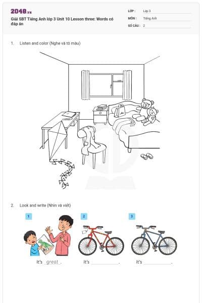Giải SBT Tiếng Anh lớp 3 Unit 10 Lesson three: Words có đáp án