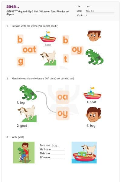 Giải SBT Tiếng Anh lớp 3 Unit 10 Lesson four: Phonics có đáp án