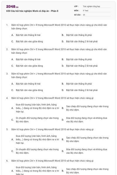 650 Câu hỏi trắc nghiệm Work có đáp án - Phần 8