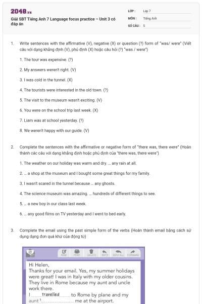 Giải SBT Tiếng Anh 7 Language focus practice – Unit 3 có đáp án