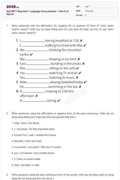Giải SBT Tiếng Anh 7 Language focus practice – Unit 4 có đáp án